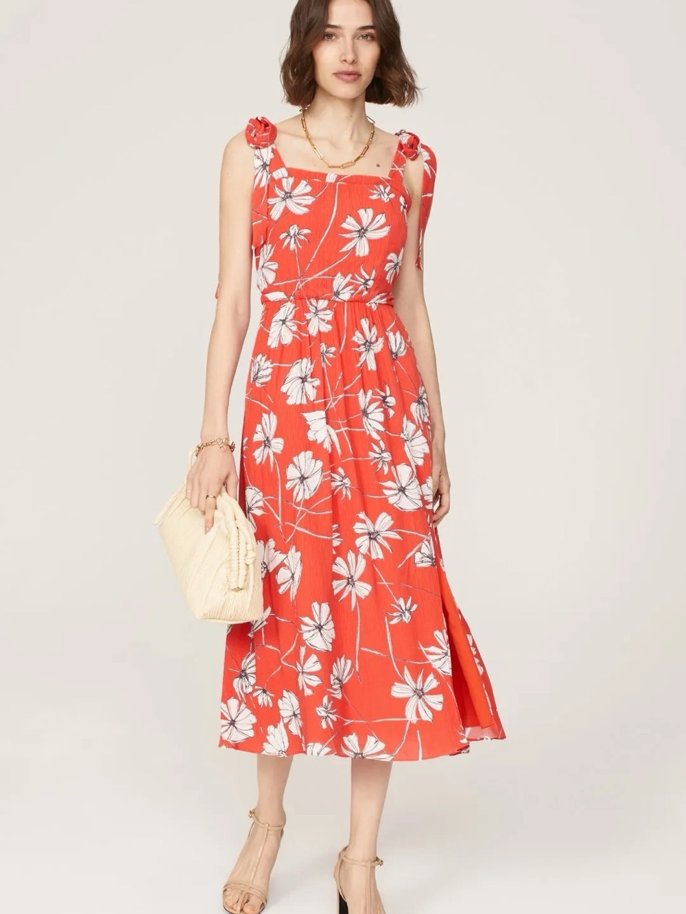 Jason Wu Collection Red/Orange Floral Tie Strap Midi Dress Size 4